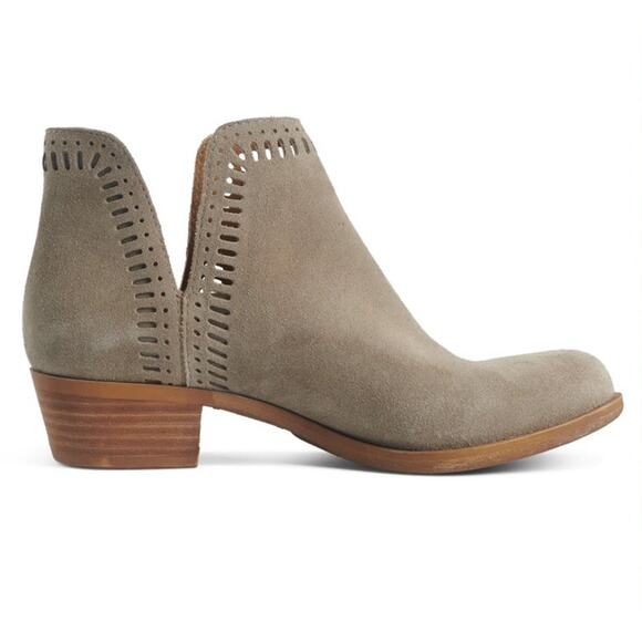 Lucky Brand Bustina Suede Bootie Womens Size 9 Taupe Ankle Cutout Western Fall - Picture 11 of 11